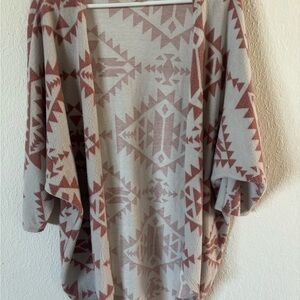 Geometric Patterned Open Front Sweater - Red and Cream